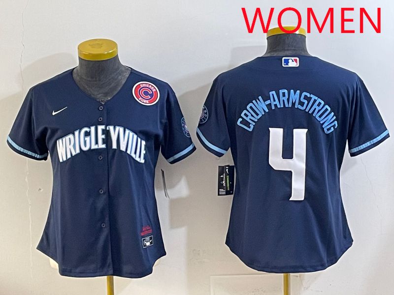 Women 2025 Chicago Cubs #4 Crow-Armstrong Blue City Edition Nike MLB Jersey style 6